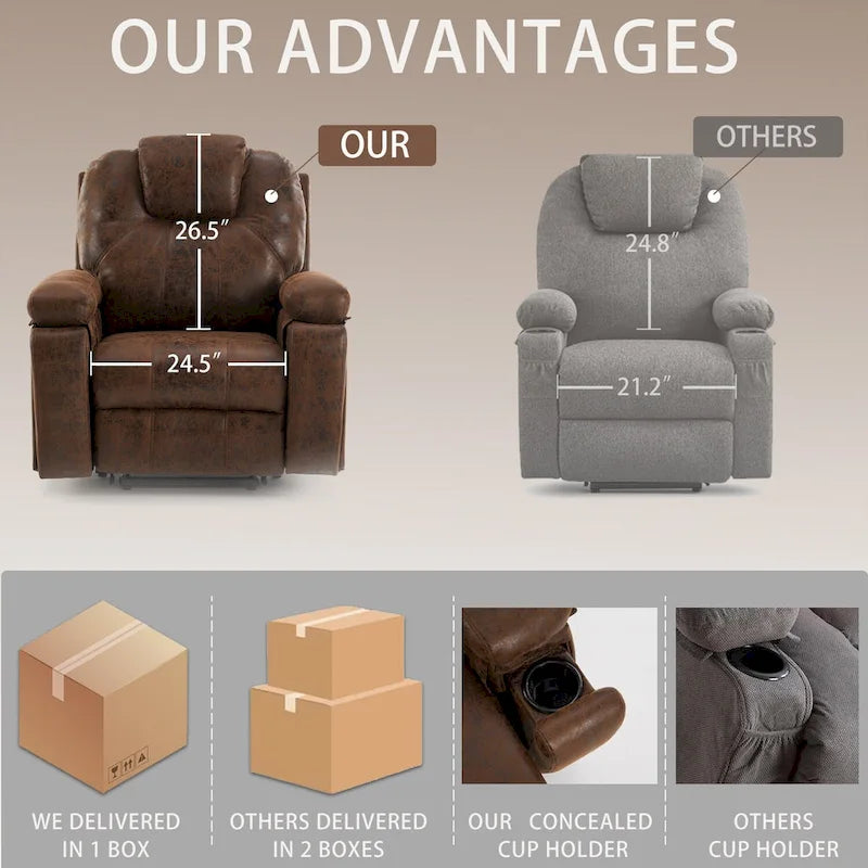 Oversize Swivel Recliner Sofa Chair with Cup Holder and Side Pocket