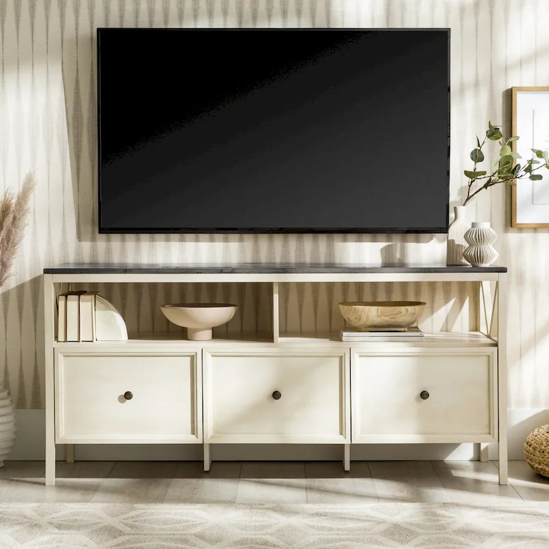 60-inch Rustic Three Drawer TV Stand With Cubbies