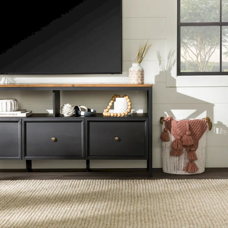 60-inch Rustic Three Drawer TV Stand With Cubbies