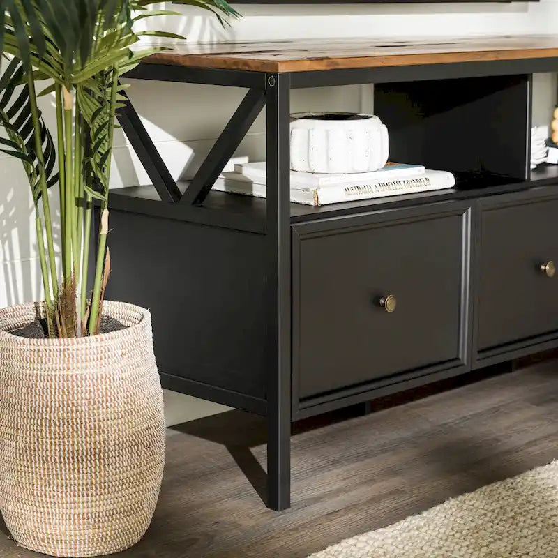 60-inch Rustic Three Drawer TV Stand With Cubbies