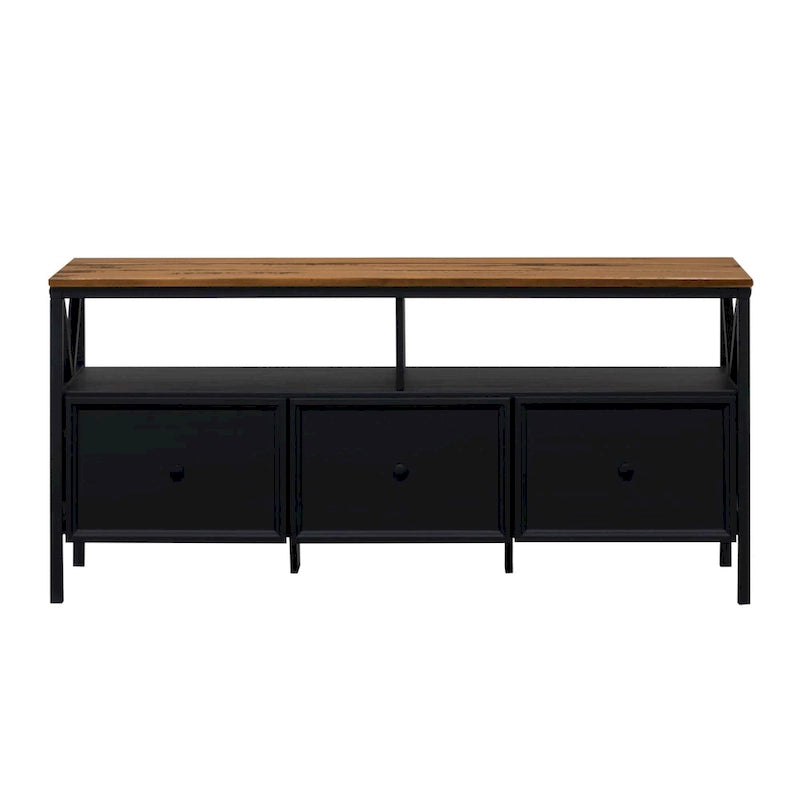 60-inch Rustic Three Drawer TV Stand With Cubbies