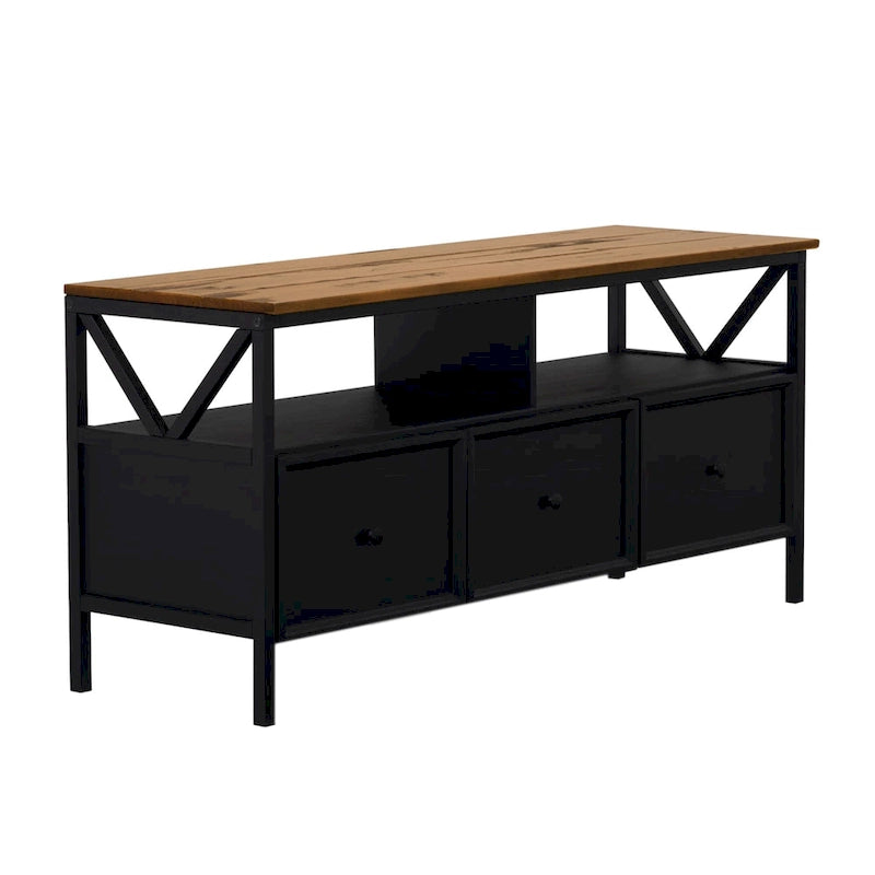 60-inch Rustic Three Drawer TV Stand With Cubbies