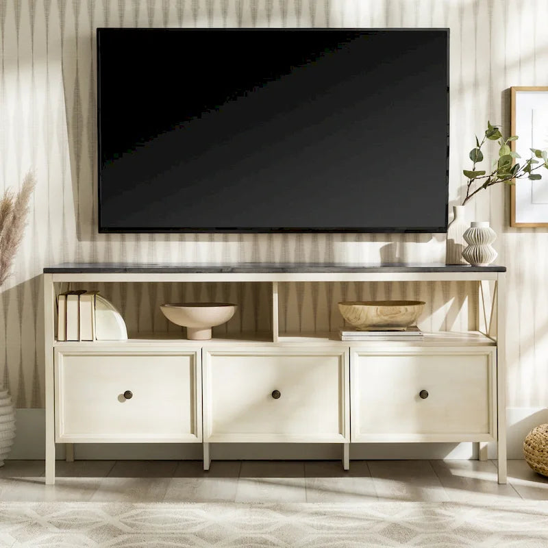 60-inch Rustic Three Drawer TV Stand With Cubbies