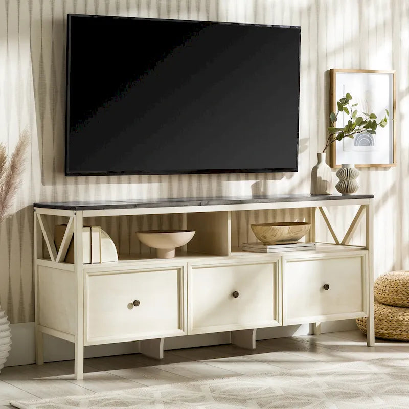 60-inch Rustic Three Drawer TV Stand With Cubbies