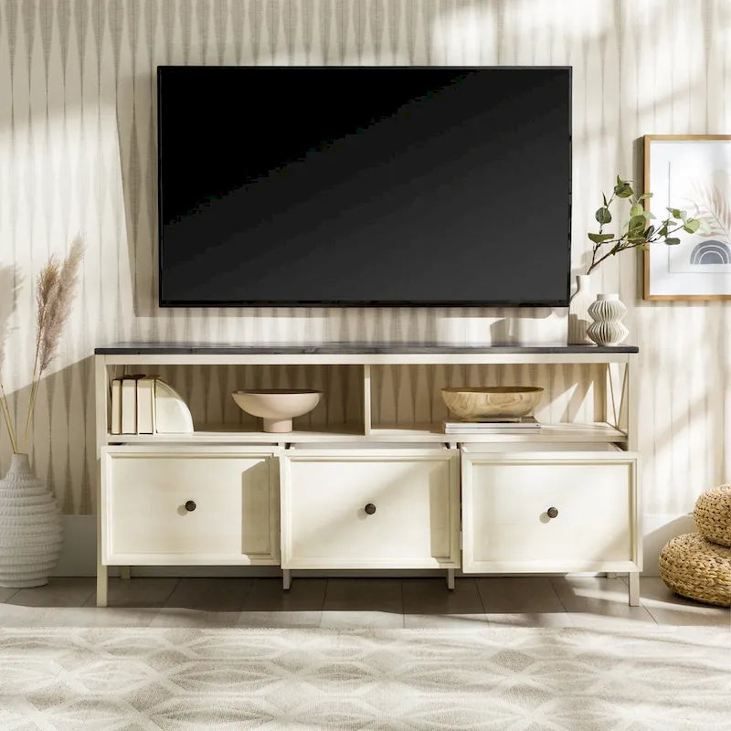 60-inch Rustic Three Drawer TV Stand With Cubbies