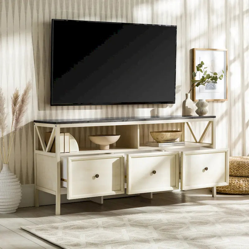 60-inch Rustic Three Drawer TV Stand With Cubbies