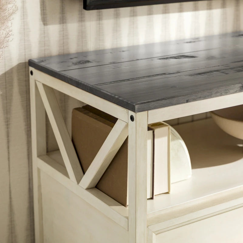60-inch Rustic Three Drawer TV Stand With Cubbies