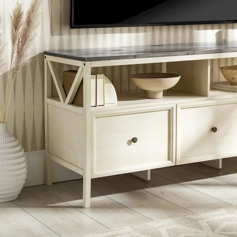 60-inch Rustic Three Drawer TV Stand With Cubbies