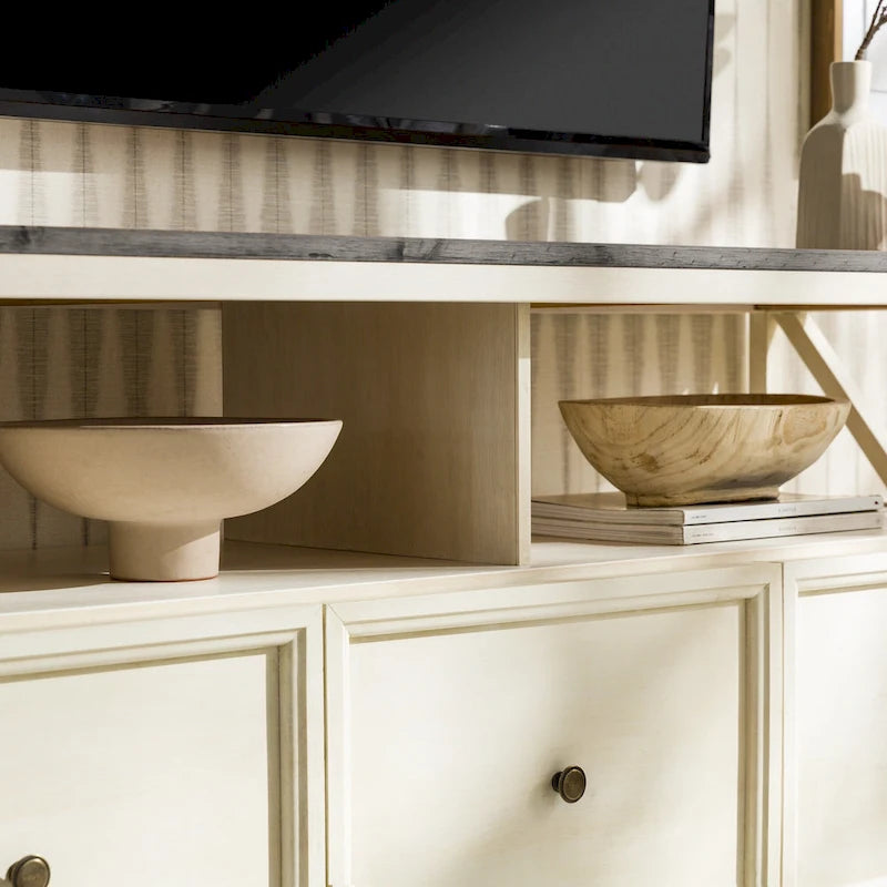 60-inch Rustic Three Drawer TV Stand With Cubbies