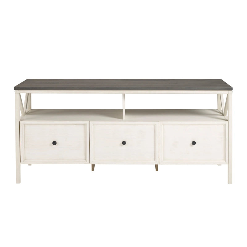 60-inch Rustic Three Drawer TV Stand With Cubbies