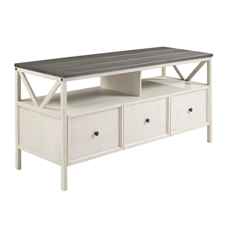 60-inch Rustic Three Drawer TV Stand With Cubbies