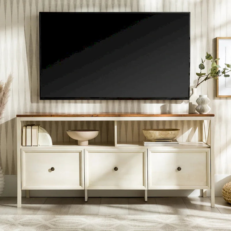 60-inch Rustic Three Drawer TV Stand With Cubbies
