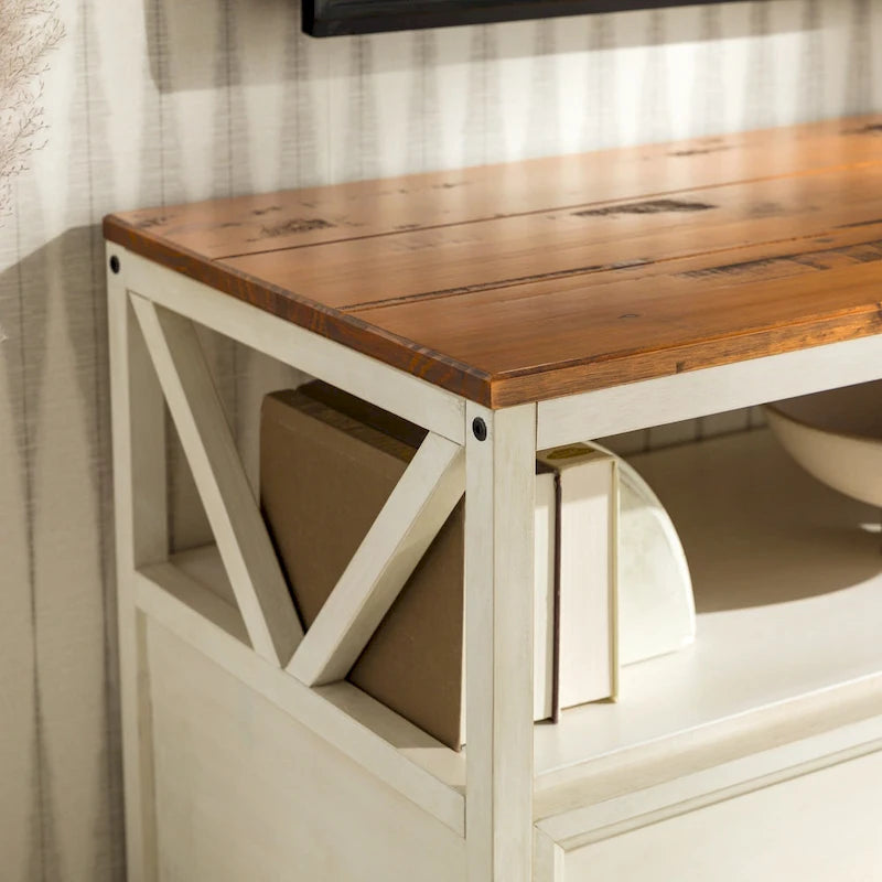 60-inch Rustic Three Drawer TV Stand With Cubbies