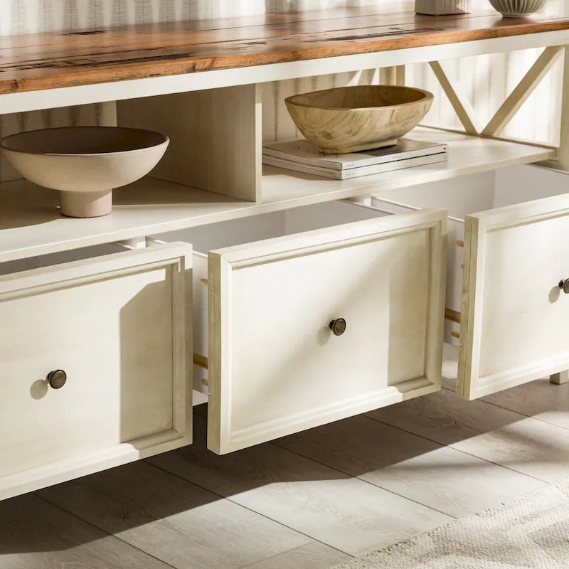 60-inch Rustic Three Drawer TV Stand With Cubbies