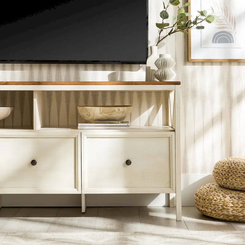 60-inch Rustic Three Drawer TV Stand With Cubbies