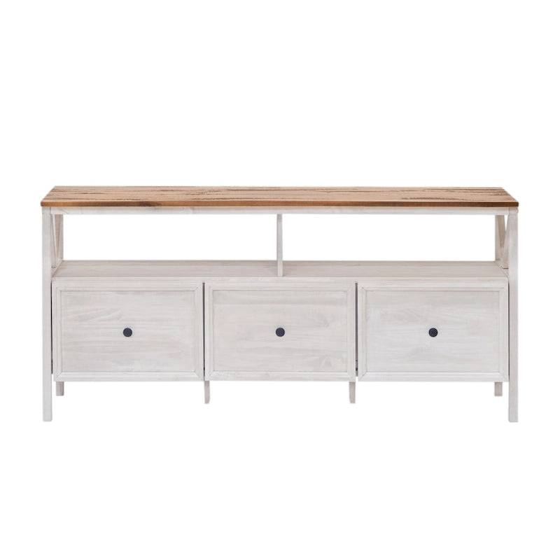 60-inch Rustic Three Drawer TV Stand With Cubbies