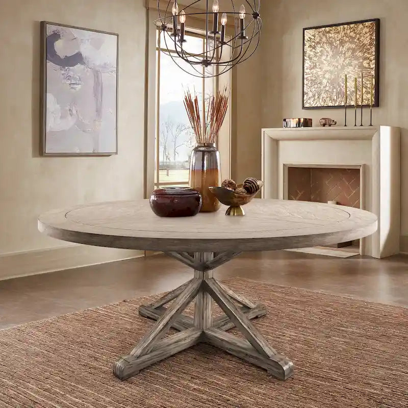 Benchwright Round Antique Grey Oak Dining Table by iNSPIRE Q Artisan