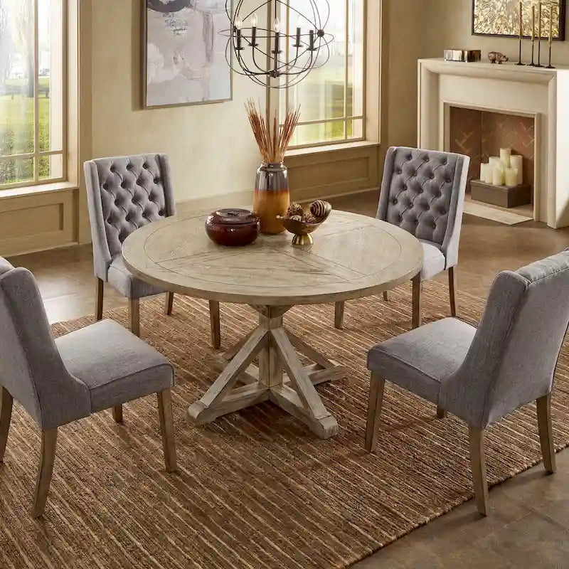 Round Antique Grey Oak Dining Table