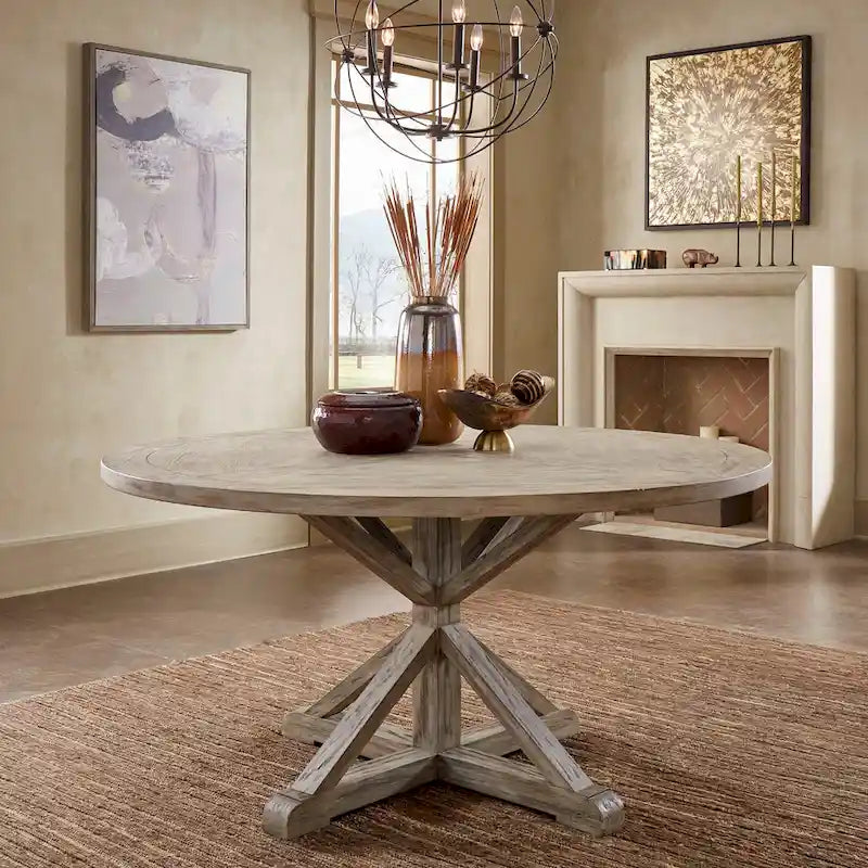 Round Antique Grey Oak Dining Table