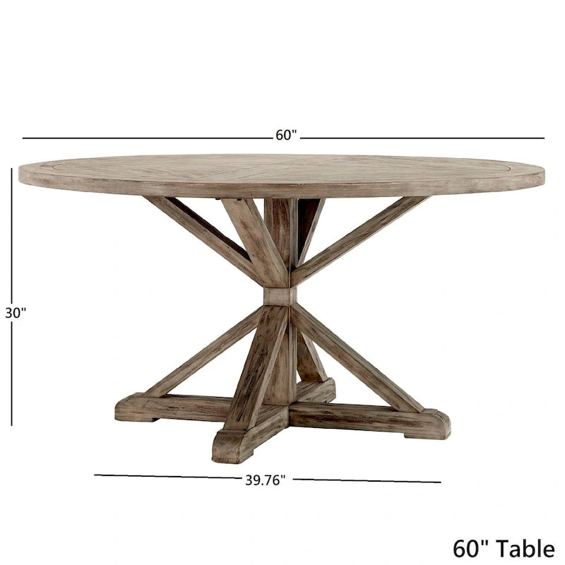 Round Antique Grey Oak Dining Table