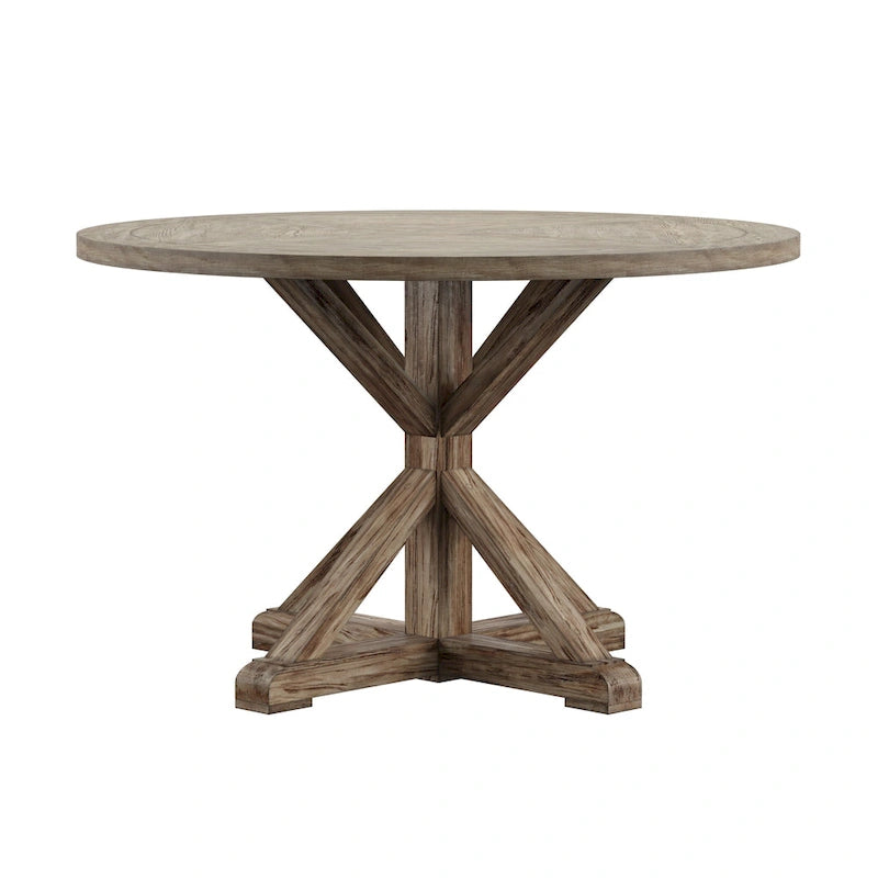 Round Antique Grey Oak Dining Table