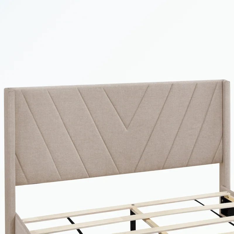Queen Size Storage Bed Linen Upholstered Platform Bed with 3 Drawers