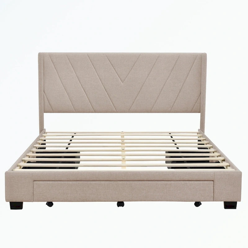 Queen Size Storage Bed Linen Upholstered Platform Bed with 3 Drawers