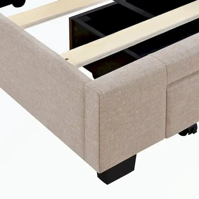 Queen Size Storage Bed Linen Upholstered Platform Bed with 3 Drawers