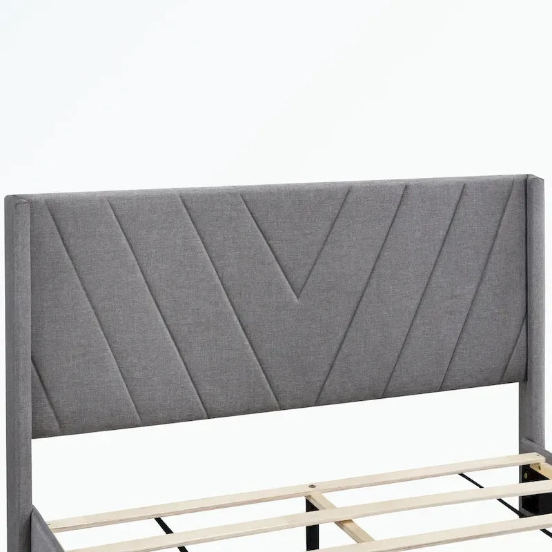 Queen Size Storage Bed Linen Upholstered Platform Bed with 3 Drawers