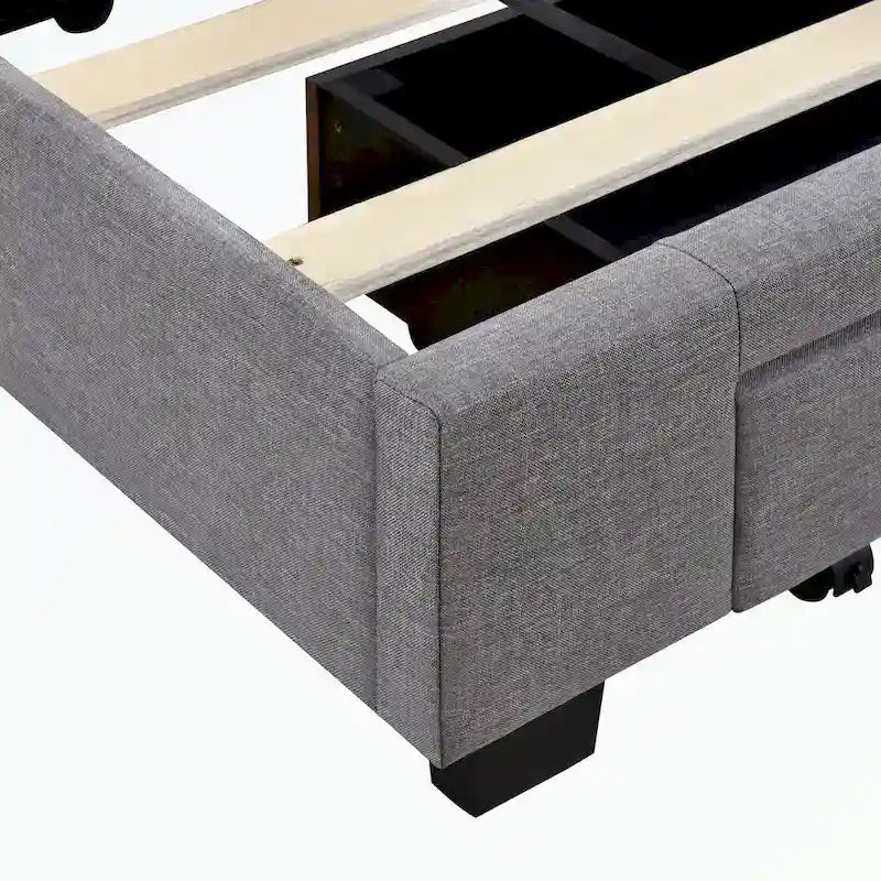 Queen Size Storage Bed Linen Upholstered Platform Bed with 3 Drawers
