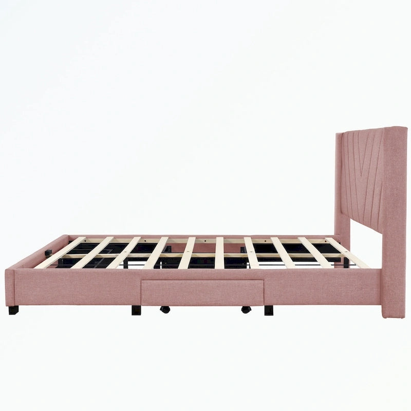 Queen Size Storage Bed Linen Upholstered Platform Bed with 3 Drawers