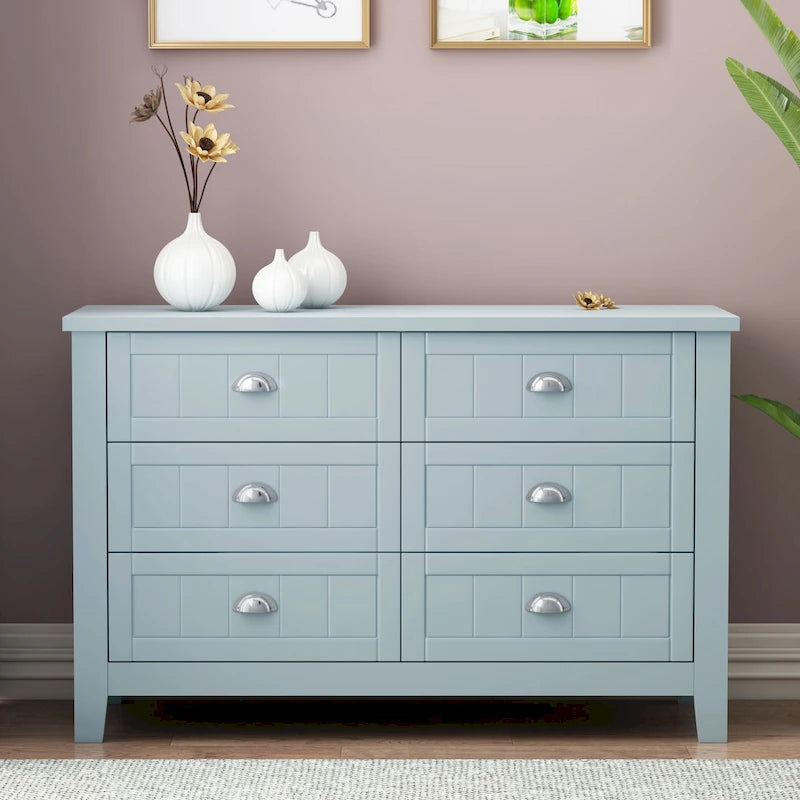 Modern Drawer Dresser for Bedroom, Chest of Dressers with Solid Wood Frame Retro Buffet Sideboard with Shell Handle