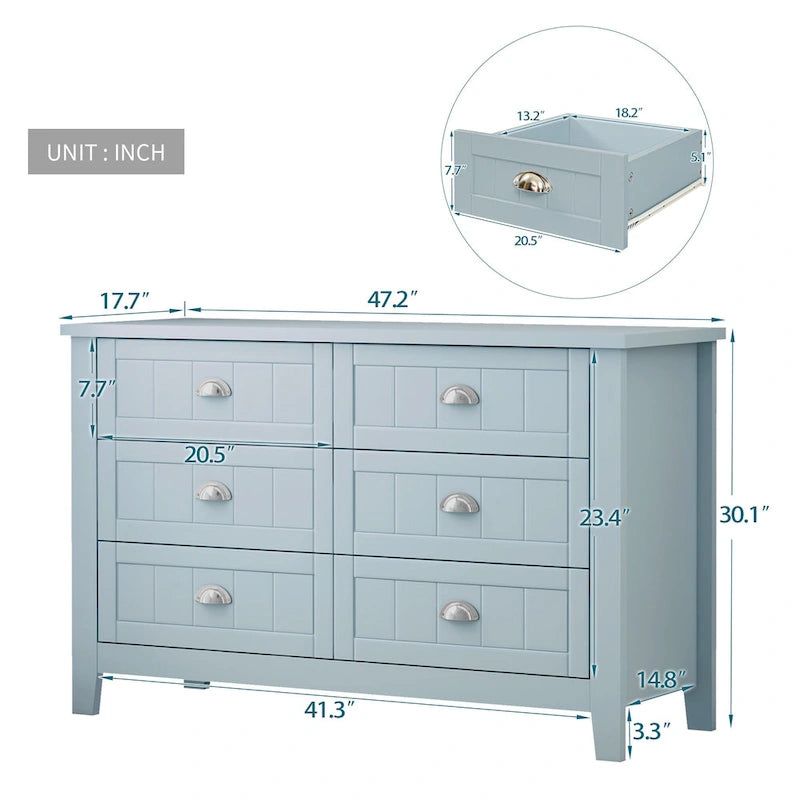 Modern Drawer Dresser for Bedroom,Chest of Dressers with Solid Wood Frame Retro Buffet Sideboard with Shell Handle