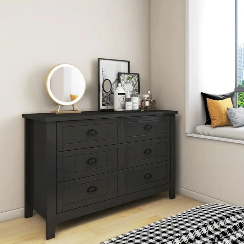 Modern Drawer Dresser for Bedroom, Chest of Dressers with Solid Wood Frame Retro Buffet Sideboard with Shell Handle