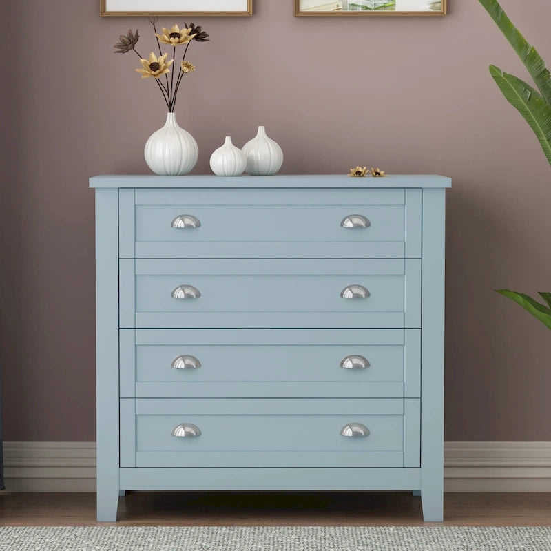 Modern Drawer Dresser for Bedroom, Chest of Dressers with Solid Wood Frame Retro Buffet Sideboard with Shell Handle