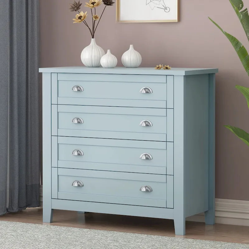 Modern Drawer Dresser for Bedroom, Chest of Dressers with Solid Wood Frame Retro Buffet Sideboard with Shell Handle