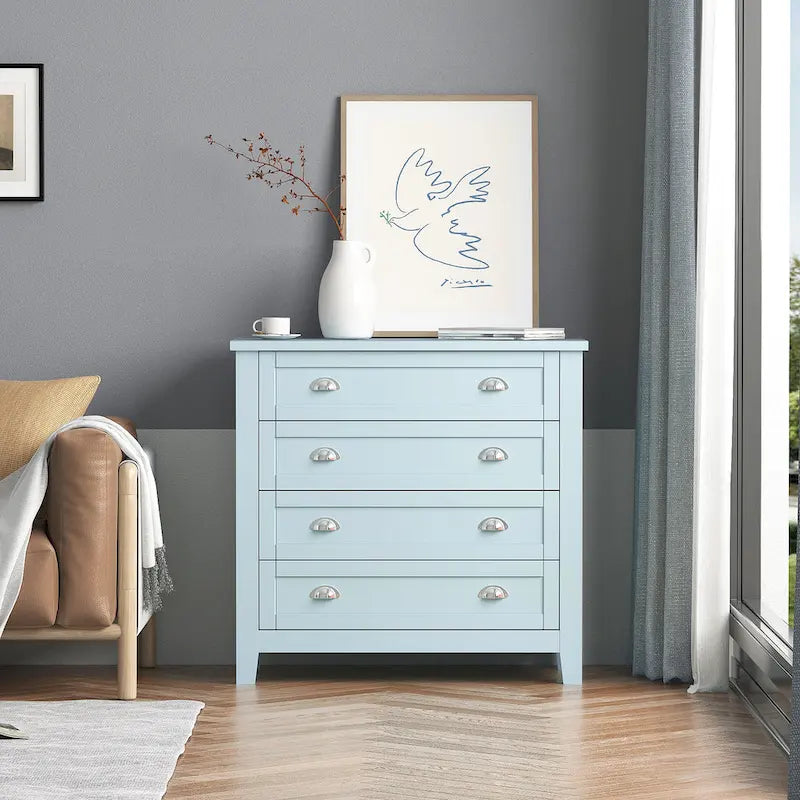 Modern Drawer Dresser for Bedroom, Chest of Dressers with Solid Wood Frame Retro Buffet Sideboard with Shell Handle