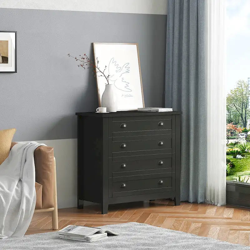 Modern Drawer Dresser for Bedroom, Chest of Dressers with Solid Wood Frame Retro Buffet Sideboard with Shell Handle