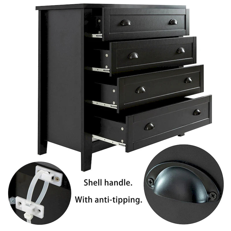 Modern Drawer Dresser for Bedroom, Chest of Dressers with Solid Wood Frame Retro Buffet Sideboard with Shell Handle