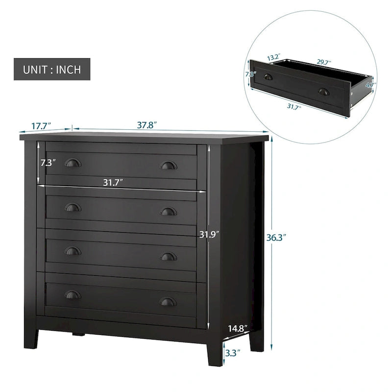 Modern Drawer Dresser for Bedroom, Chest of Dressers with Solid Wood Frame Retro Buffet Sideboard with Shell Handle
