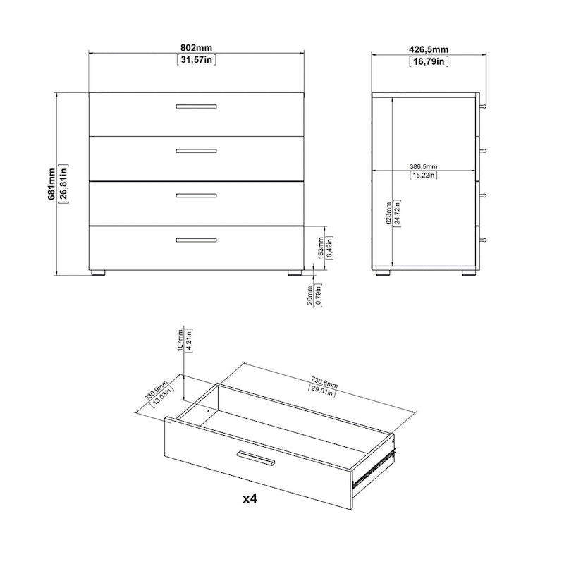 Contemporary Four Drawer Engineered Wood Storage Chest