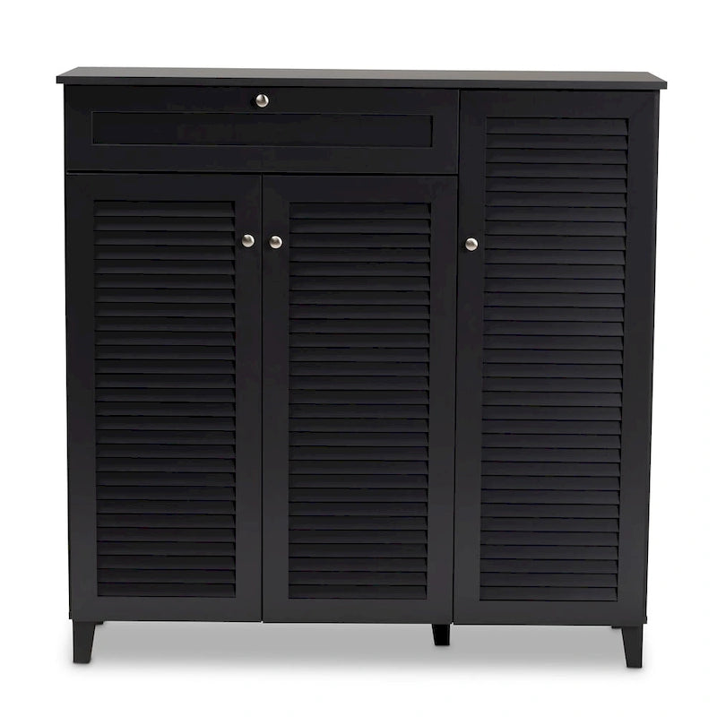 Contemporary 11-shelf Wood Shoe Storage Cabinet with Drawer