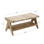 Bench Seat with Shoe Storage, Seagrass Entryway or End of Bed Bench with Solid Wood Frame