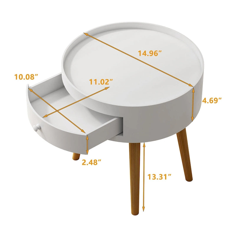 Round Storage Drawer Bedside Table Side Table Sofa End Coffee Table Furniture Living Room, Bedroom, Small Space