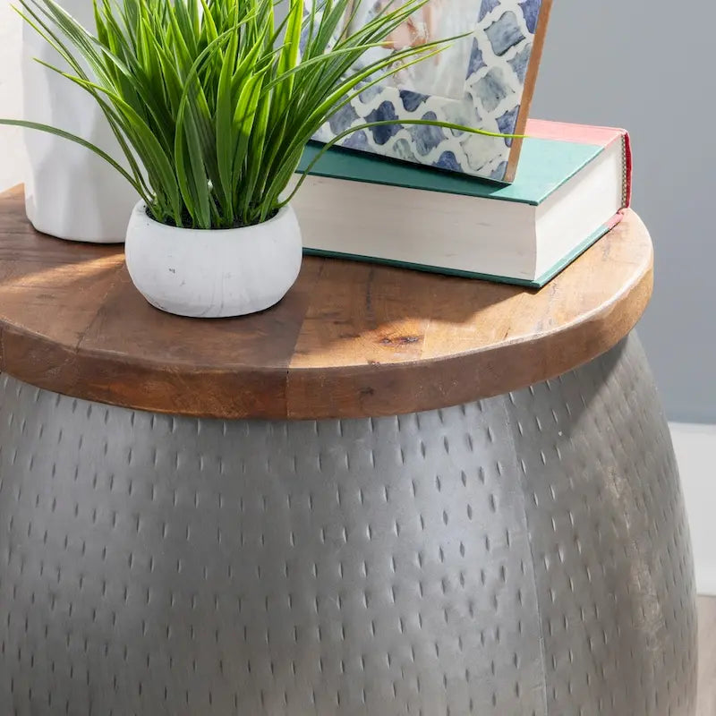 Drum Side Table with Storage Gold