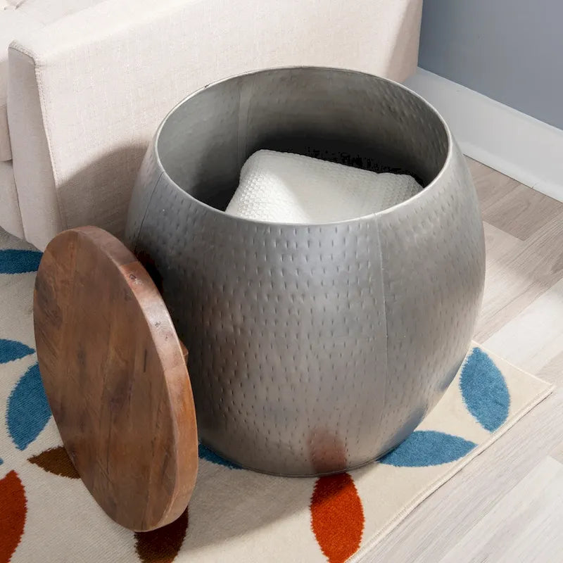 Drum Side Table with Storage Gold