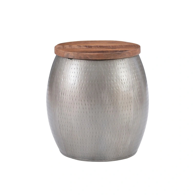Drum Side Table with Storage Gold