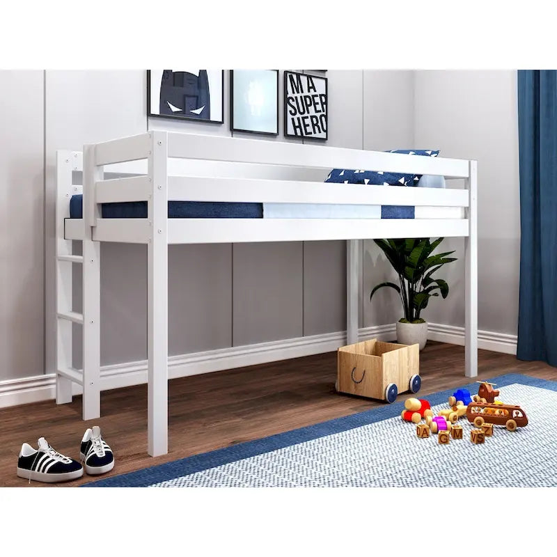 Contemporary Low Loft Twin Bed with End Ladder
