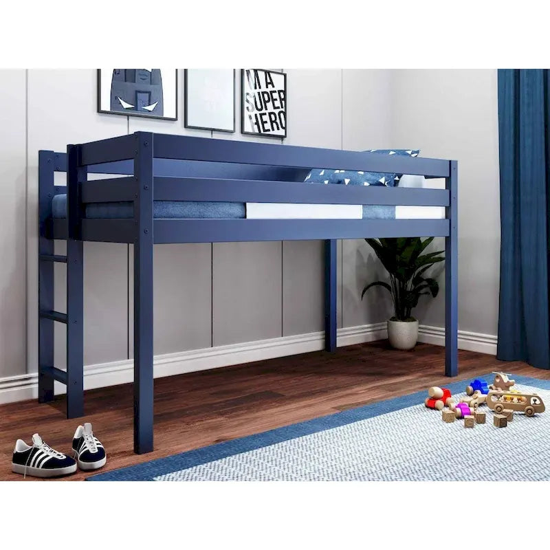 Contemporary Low Loft Twin Bed with End Ladder