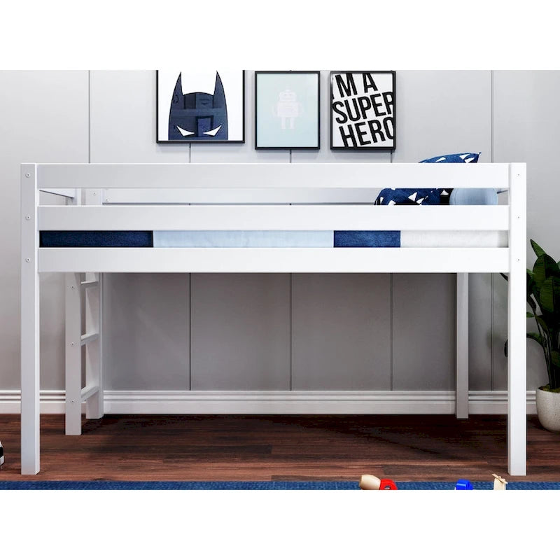 JACKPOT Contemporary Low Loft Twin Bed with End Ladder
